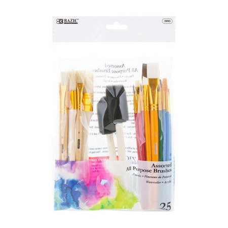 Bazic Products Bazic  Assorted Paint Brush with Wood Handle Set, 25 Piece 3993
